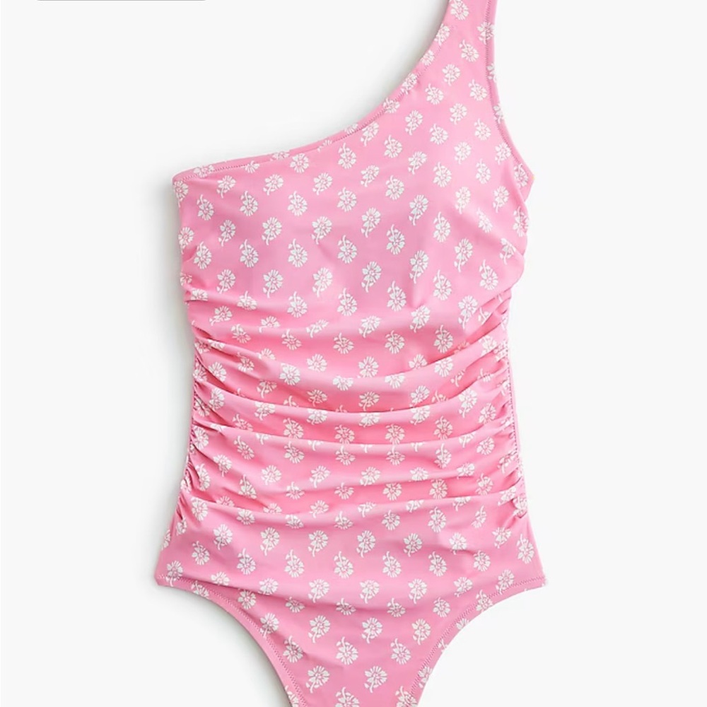 NEVER WORN! J.Crew Pink and White One-Shoulder Swimsuit